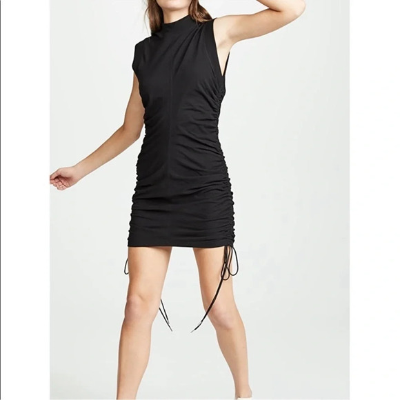 T by Alexander Wang Mock Neck Dress Mini Scrunched Black Cotton Medium Stretchy - Picture 1 of 13